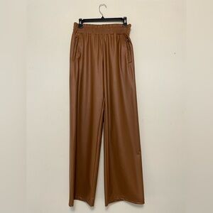 Aerie Offline Tan Brown Faux Leather Wide Leg Pants Size SMALL